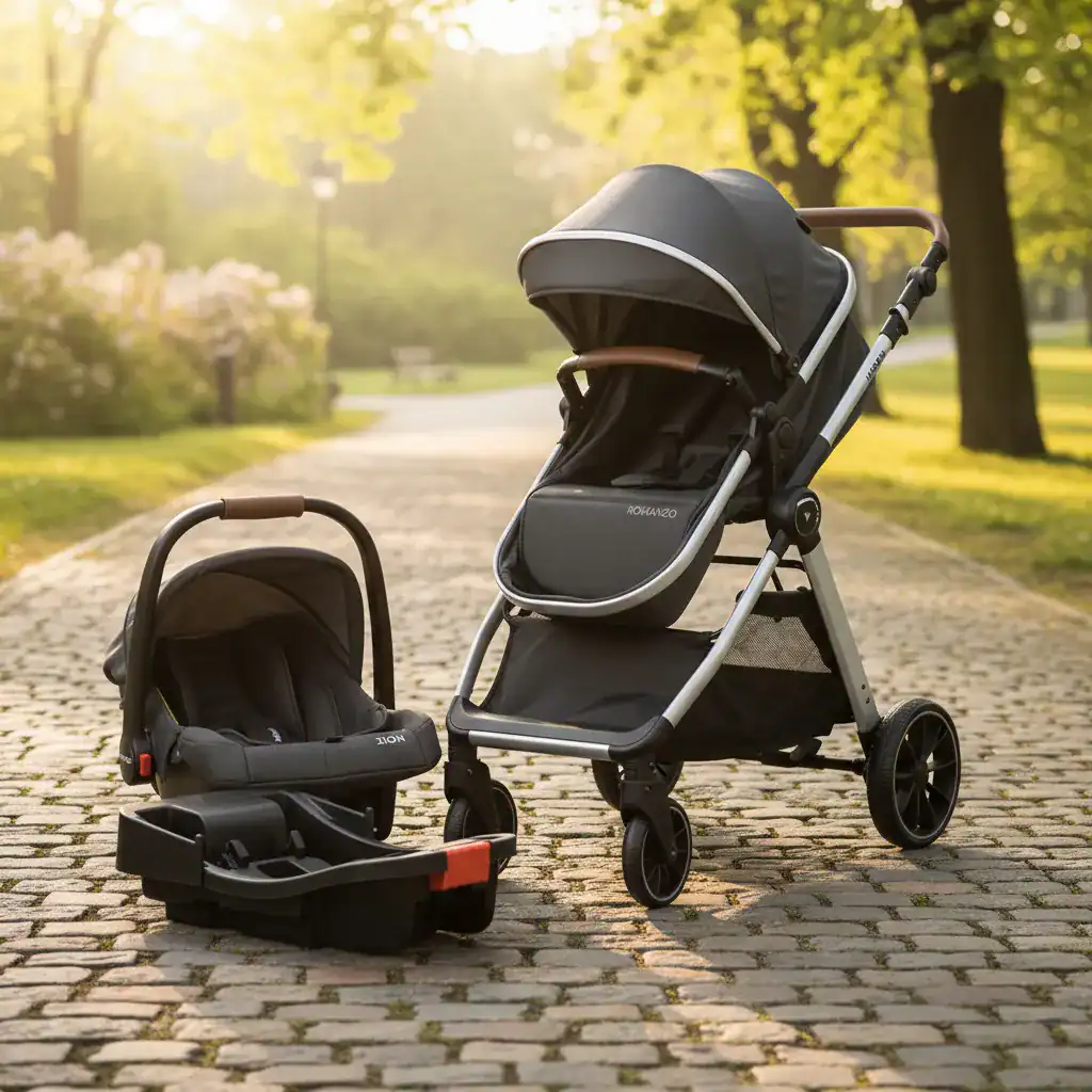 carrinho de bebê com bebê conforto